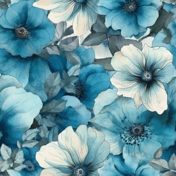 Blue pastel watercolor flowers detail seamless pattern, created with generative AI