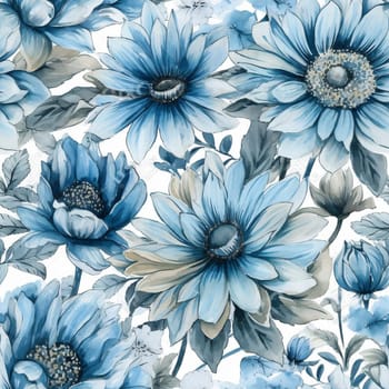 Blue pastel watercolor flowers detail seamless pattern, created with generative AI