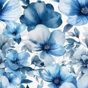 Blue pastel watercolor flowers detail seamless pattern, created with generative AI