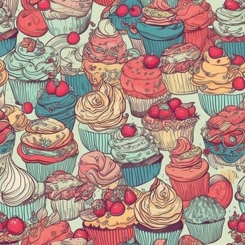 Cupcakes seamless pattern, created with generative AI
