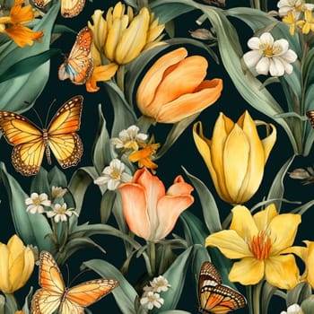 Beautiful elegant flowers and butterflies seamless pattern tile, created with generative AI