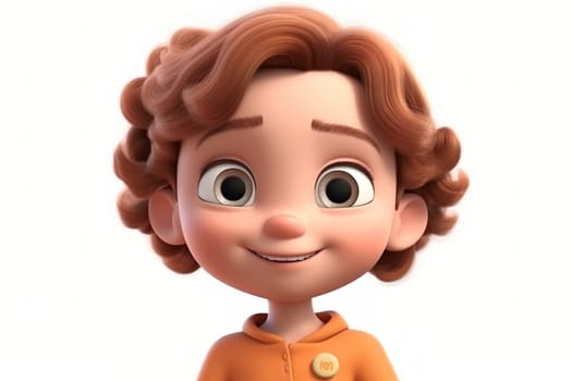 Polite happy little cartoon style girl on the white background, created with generative AI