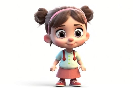 Polite happy little cartoon style girl on the white background, created with generative AI