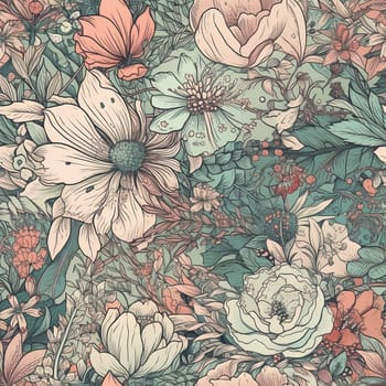 Beautiful pastel color summer floral seamless pattern, created with generative AI