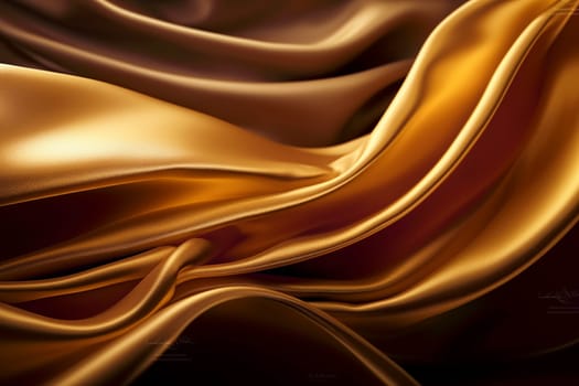 Golden silk waves backdrop, created with generative AI
