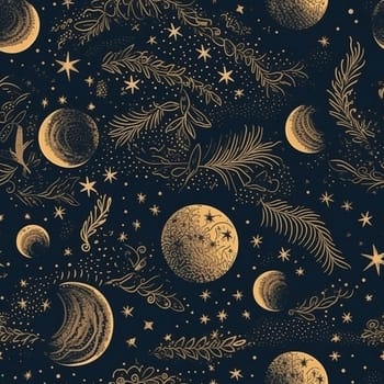 Golden moon and stars on dark sky seamless pattern tile, created with generative AI