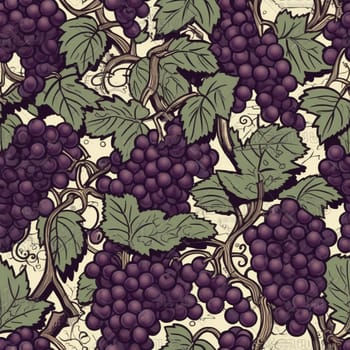 Grapes and vines seamless pattern tile, created with generative AI