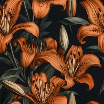 Beautiful orange lilly flower seamless pattern tile, created with generative AI