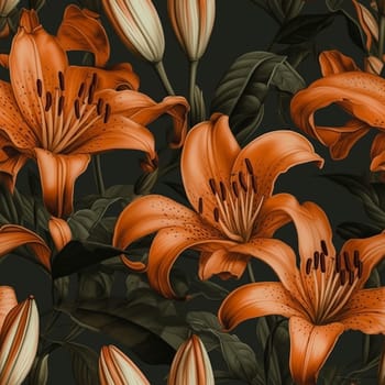 Beautiful orange lilly flower seamless pattern tile, created with generative AI