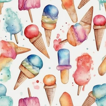 Ice cream watercolor seamless pattern tile, created with generative AI