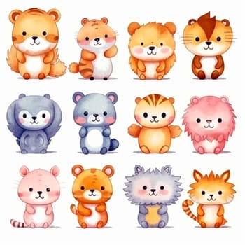 Animal cartoon characters on the white background, created with generative AI