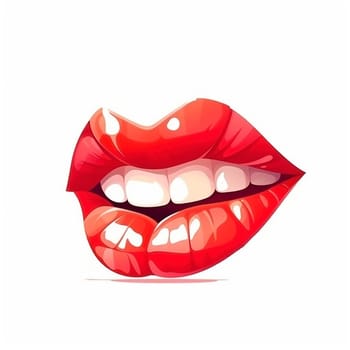 Red female lips on the white background, created with generative AI