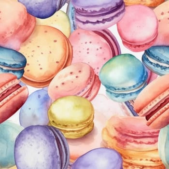 Colorful macarons watercolor seamless pattern, created with generative AI