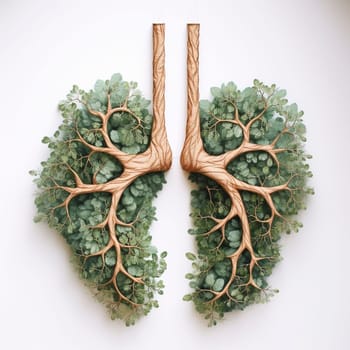Lungs made of trees isolated on the white background, created with generative AI