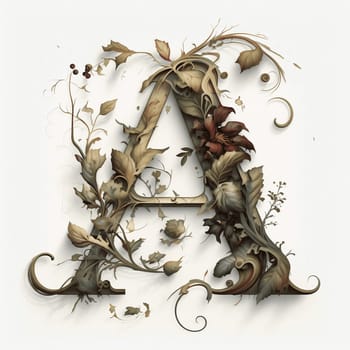 Letter A made of branches and leaves. Flower font concept.Autumn creative idea, created with generative AI
