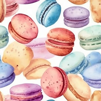 Colorful macarons watercolor seamless pattern, created with generative AI