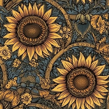 Beautiful elegant sunflower seamless pattern tile, created with generative AI