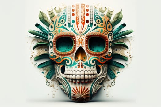 Mexican mask of death isolated on the white background, created with generative AI