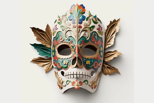Mexican mask of death isolated on the white background, created with generative AI