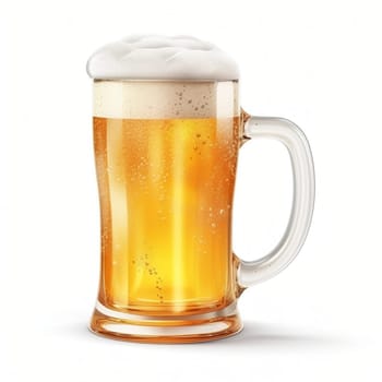 Beer mug with foam cap on white background, created with generative AI