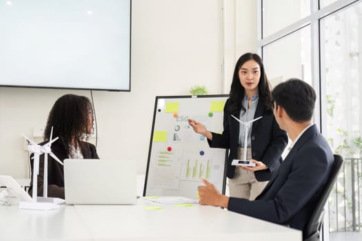 A group of dedicated professionals engage in discussion about how to enhance sustainable business practices through ESG initiatives.