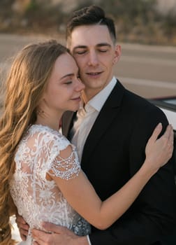 Bride and groom sharing a peaceful embrace after the ceremony. Emotional connection, tenderness and the quiet beauty of wedding day intimacy