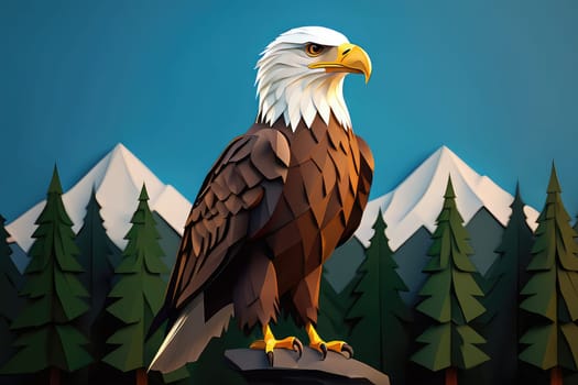 A beautifully crafted eagle stands on a rock, showcasing its detailed feathers and fierce expression.