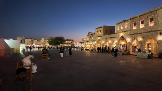 Qatar Doha 2 february 2025, Night market in doha's old city at Souq waqif.