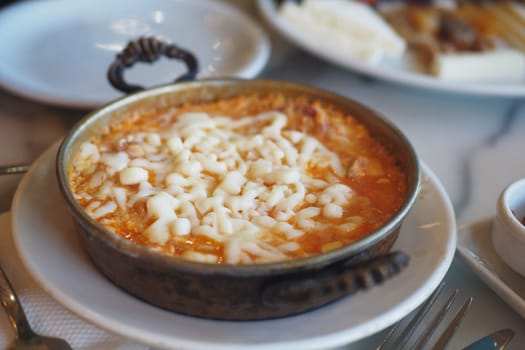 turkish menemen served at a local restaurant in the afternoon,