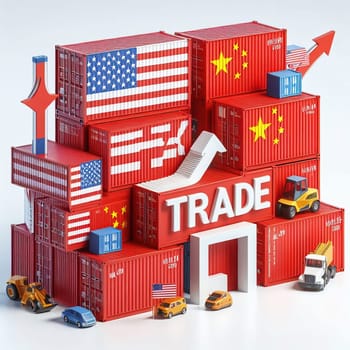 Container with flags of the USA and China. “TRADE” symbolizes international trade, growth and customs duties. Perfect for business images!