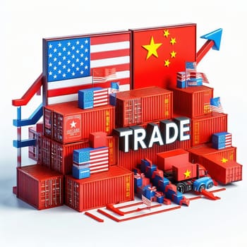 Container with flags of the USA and China. “TRADE” symbolizes international trade, growth and customs duties. Perfect for business images!