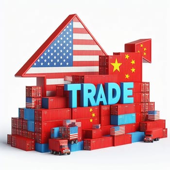 Container with flags of the USA and China. “TRADE” symbolizes international trade, growth and customs duties. Perfect for business images!