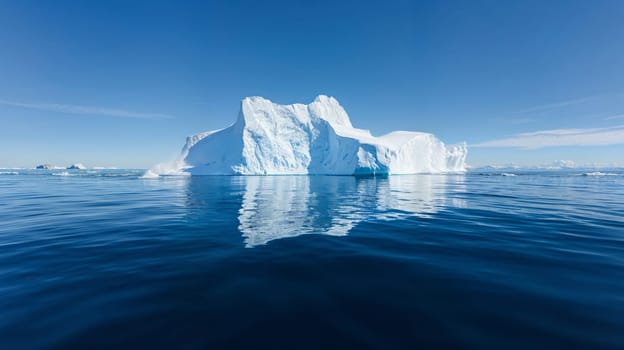 A stunning iceberg majestically rises above the serene and tranquil sea, showcasing the pure beauty of nature