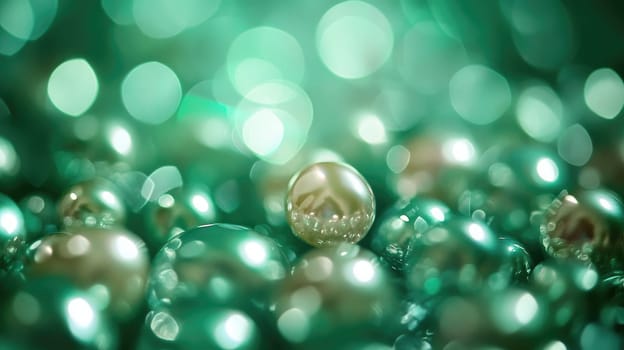 Delicate pearls in various natural colors scatter across the surface, reflecting light beautifully. This mesmerizing display evokes a sense of luxury and sophistication in any setting.