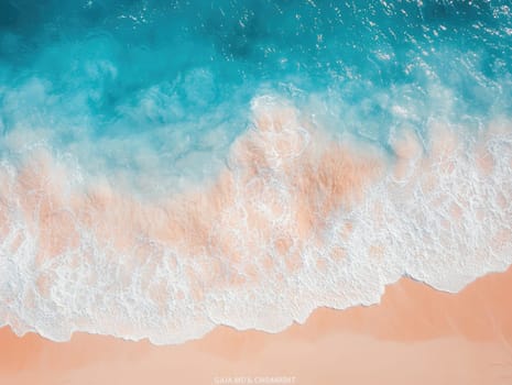 Crystal clear turquoise waves crash softly against a light sandy shore under bright midday sunlight. The serene atmosphere is perfect for relaxation and recreation by the sea.
