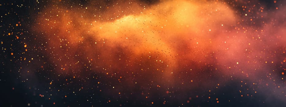 Bright cosmic dust forms a colorful backdrop in the universe. Swirling orange and red particles dance together, creating a stunning visual of interstellar beauty and wonder.