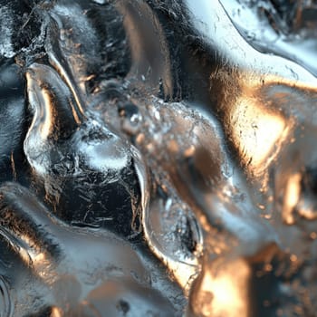 This artwork features a mesmerizing abstract metallic surface that captures varied reflections and textures. The sheen and curves create a captivating interplay of light and shadow at sunset.