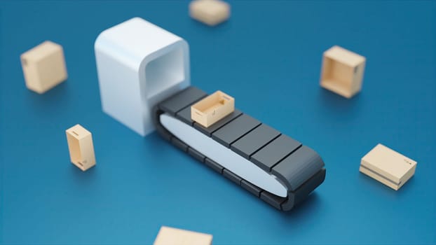 Boxes on the conveyor belt. Computer generated 3d render