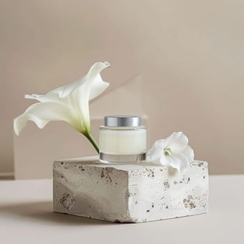 Cosmetic cream in a glass jar. Skin care concept. Background for beauty products