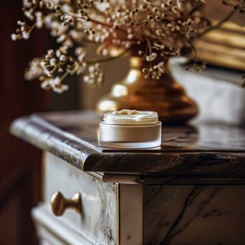 Cosmetic cream in a glass jar. Skin care concept. Background for beauty products