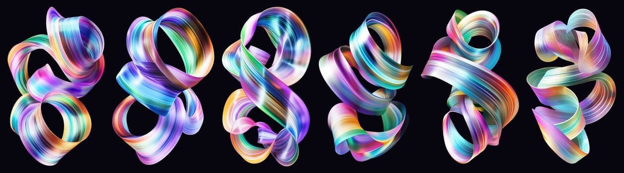 A stunning abstract sculpture showcases ribbon-like forms that twist and swirl into an elaborate pattern of vibrant colors.