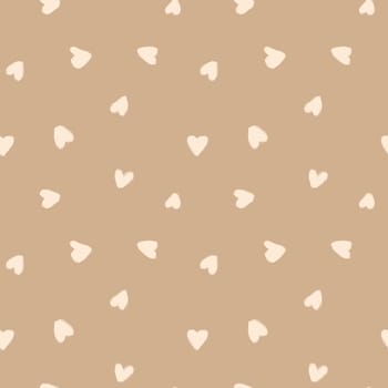 Hand drawn seamless pattern St valentines day beige cream brown hearts. Love romantic sweetheart fall in love fabric print, monochrome minimalist background, for invitations cards wrapping paper design