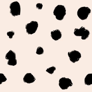 seamless hand drawn watercolor pattern. Small black loose shape dots spots blobs on beige cream white isolated background looking like seeds in tropical fruit all-purpose abstract texture modern geometric