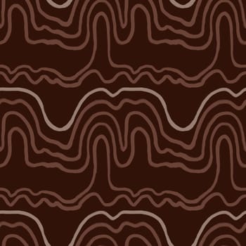 Seamless hand drawn beige brown abstract pattern. Monochrome geometric lines spirals snake curves. For modern minimalist decor wrapping paper textile wallpaper