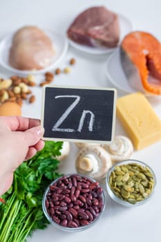 Foods contain zinc food. Selective focus. Zn.