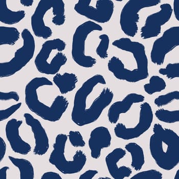 Hand drawn seamless pattern of blue beige leopard animal fabric print. Wild cheetah textile texture, abstract modern fur design, nature jungle jaguar background