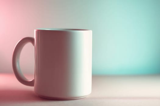 Glossy pink ceramic mug in a minimal composition on a pastel turquoise and pink background. Ideal for branding mockups, cafe ads, product presentations, and editorial design