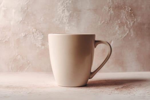 Minimalist ceramic mug set against a warm, textured beige surface. Perfect for calm lifestyle scenes, branding projects, drink-related visuals, or home interior mockups