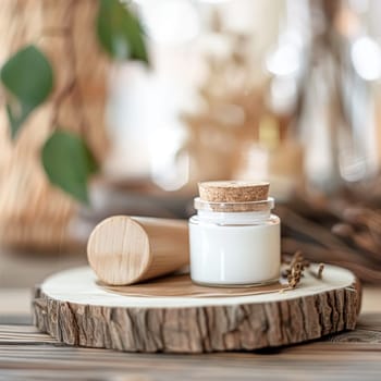 Cosmetic cream in a glass jar. Skin care concept. Background for beauty products