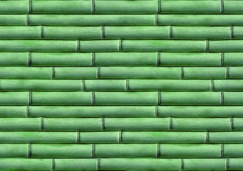 Horizontal green bamboo canes forming a wall and creating a natural background texture